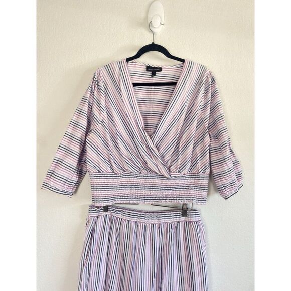 Lane Bryant White Purple Striped Skirt Top Set Plus Sz 16 Cotton Spring Smocked - Picture 4 of 12